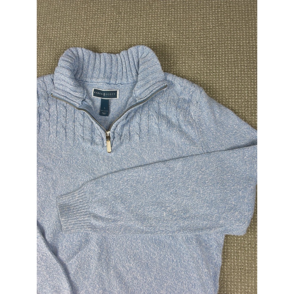 Karen Scott Cable Knit Quarter-Zip Sweater Large